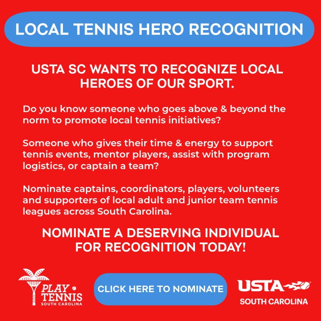 A red and blue graphic announcing 